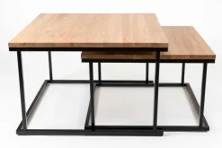 Couchtisch Set quadratisch massiv eiche mit Metallgestell
