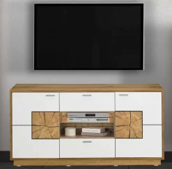 Orbano white TV Unterschrank mit Hirnholz Applikation weiß / alteiche