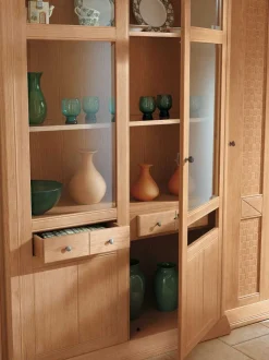 Vienna Landhaus Vitrinenschrank 4-türig mit Beleuchtung Pinie massiv
